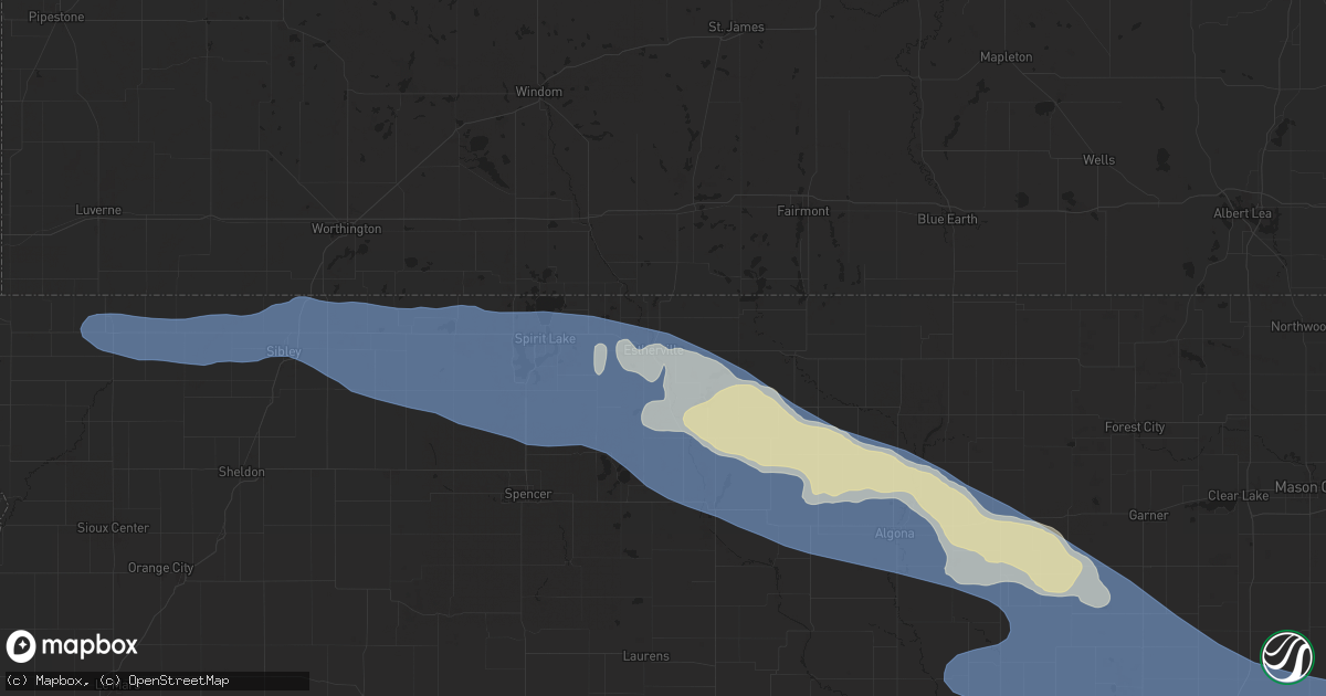 Hail map in Estherville, IA on June 11, 2025
