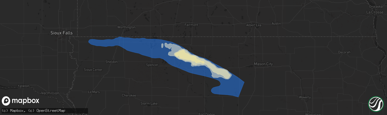 Hail map in Fenton, IA on June 11, 2025