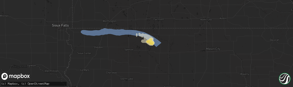 Hail map in Graettinger, IA on June 11, 2025