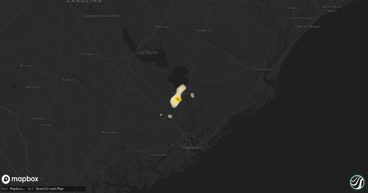 Hail map in Moncks Corner, SC on June 11, 2025