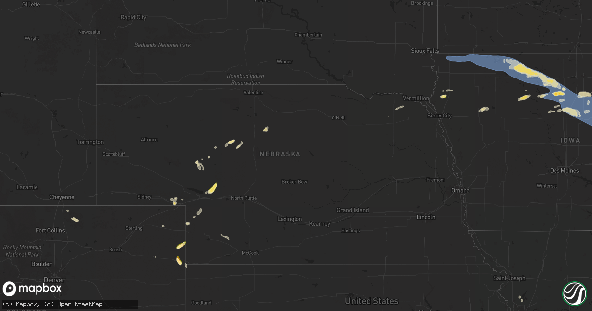 Hail map in Nebraska on June 11, 2025
