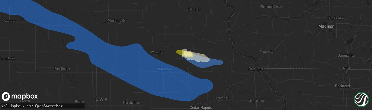 Hail map in Oelwein, IA on June 11, 2025