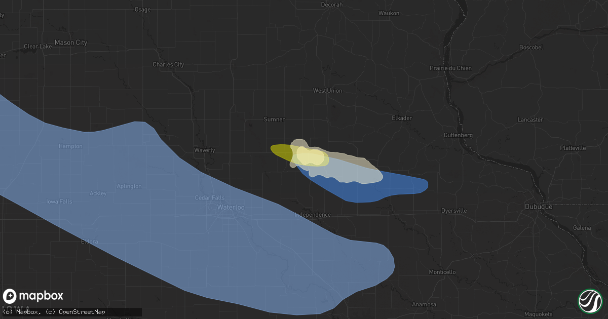 Hail map in Oelwein, IA on June 11, 2025
