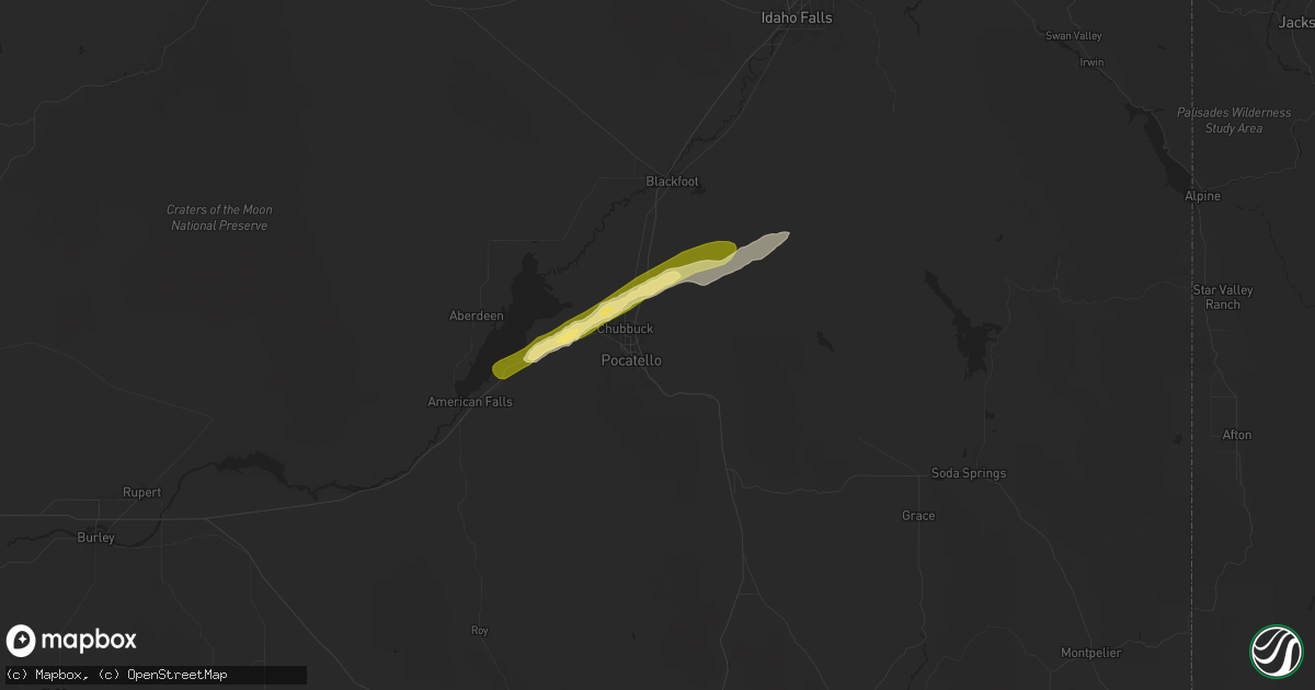 Hail map in Pocatello, ID on June 11, 2025