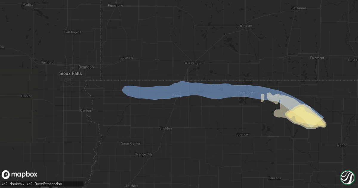 Hail map in Sibley, IA on June 11, 2025