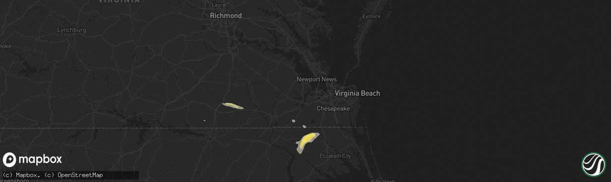 Hail map in Suffolk, VA on June 11, 2025