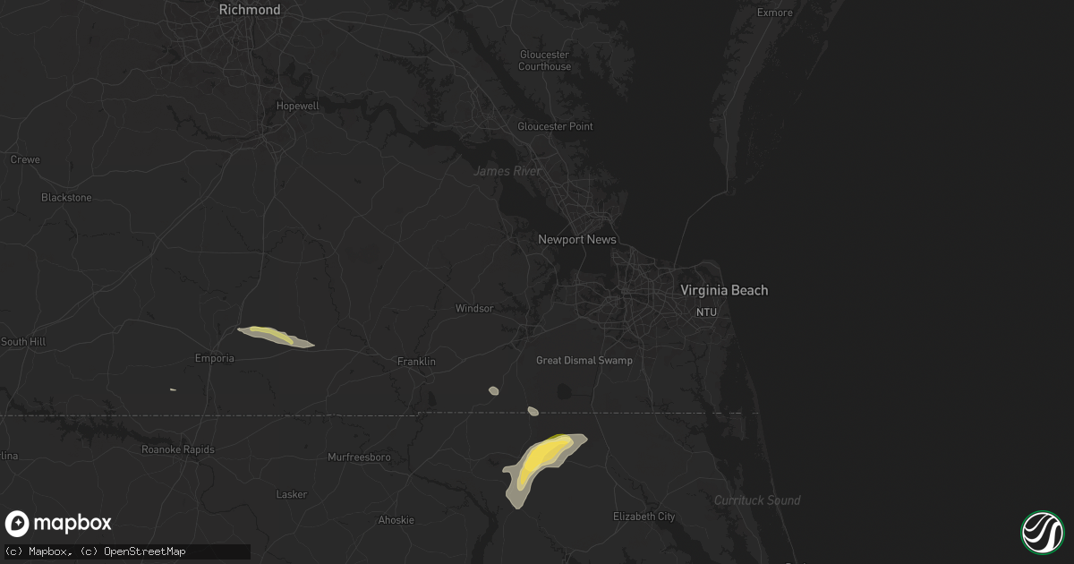 Hail map in Suffolk, VA on June 11, 2025