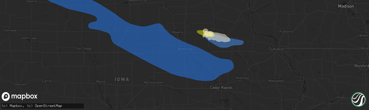 Hail map in Waterloo, IA on June 11, 2025