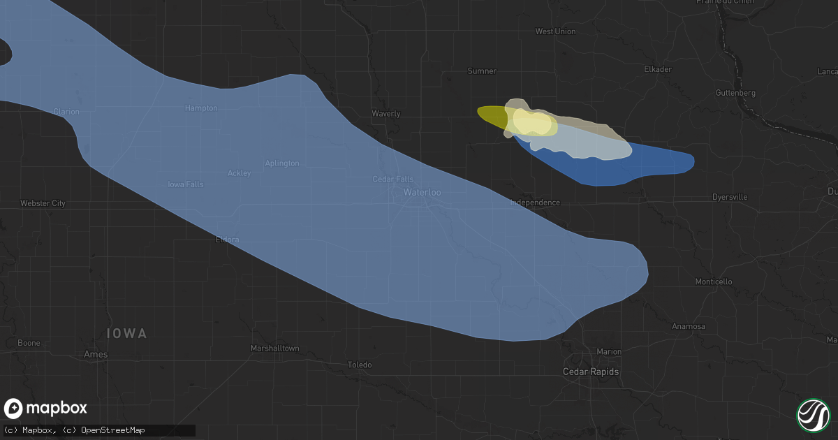Hail map in Waterloo, IA on June 11, 2025