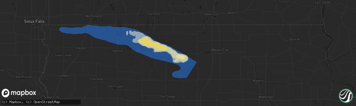 Hail map in Wesley, IA on June 11, 2025