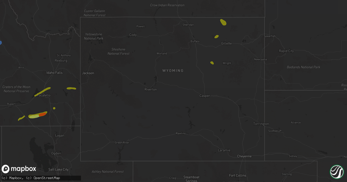 Hail map in Wyoming on June 11, 2025