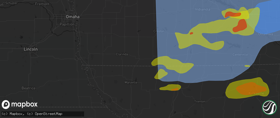 Hail map in Bedford, IA on June 11, 2026