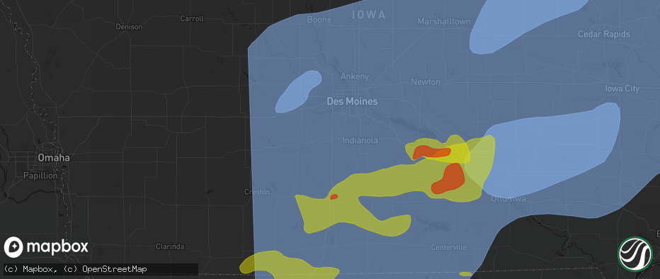 Hail map in Bevington, IA on June 11, 2026