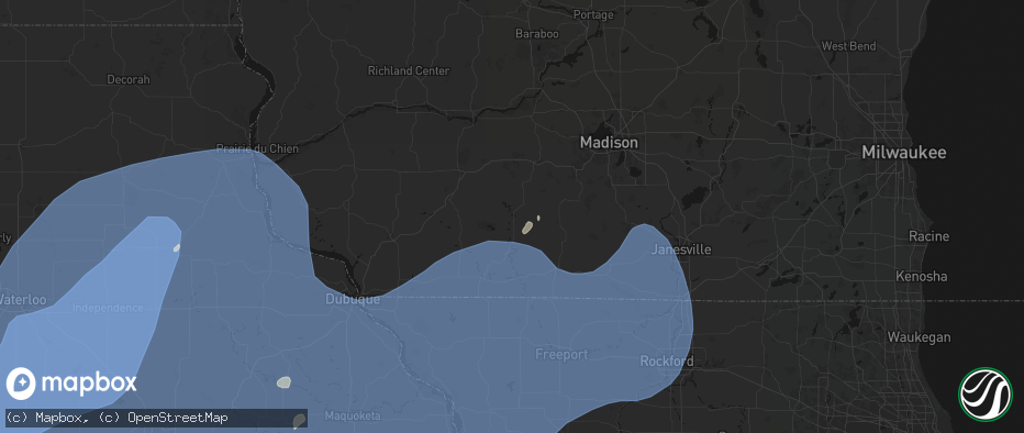 Hail map in Blanchardville, WI on June 11, 2026