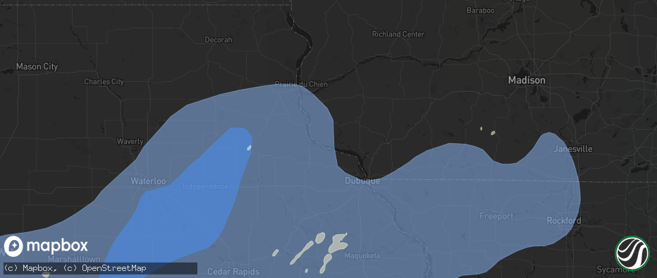 Hail map in Cassville, WI on June 11, 2026
