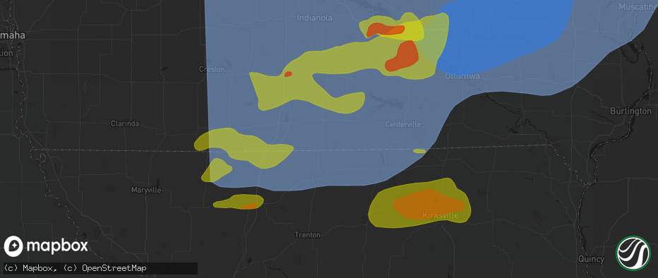Hail map in Clio, IA on June 11, 2026