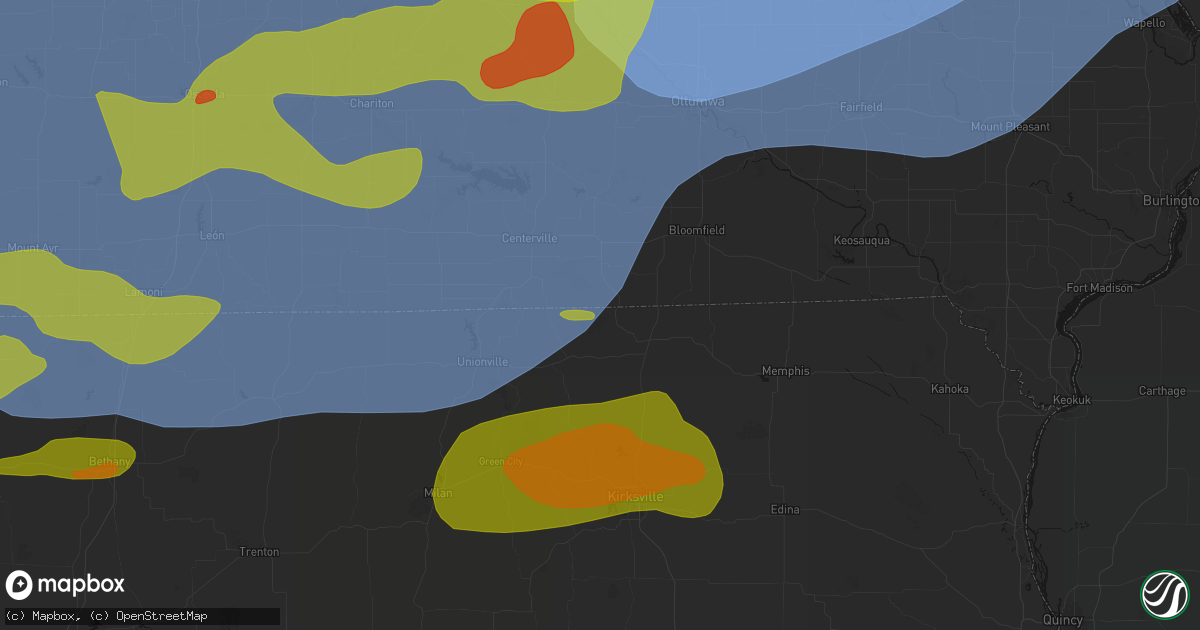Hail map in Coatsville, MO on June 11, 2026