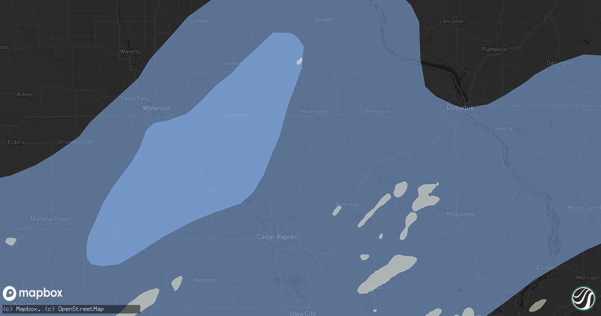 Hail map in Coggon, IA on June 11, 2026