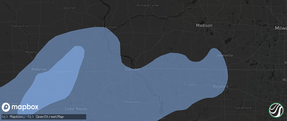Hail map in Cuba City, WI on June 11, 2026