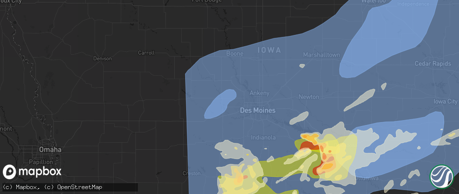 Hail map in Dallas Center, IA on June 11, 2026