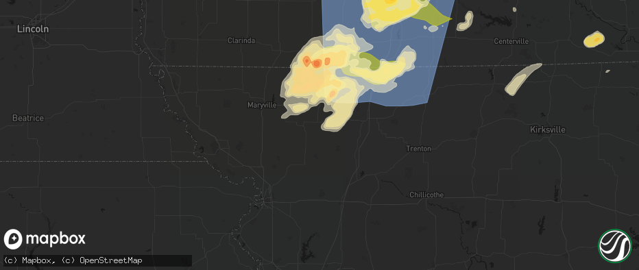 Hail map in Darlington, MO on June 11, 2026
