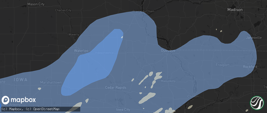 Hail map in Delhi, IA on June 11, 2026