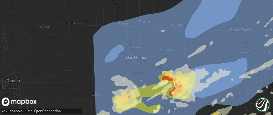 Hail map in Des Moines, IA on June 11, 2026