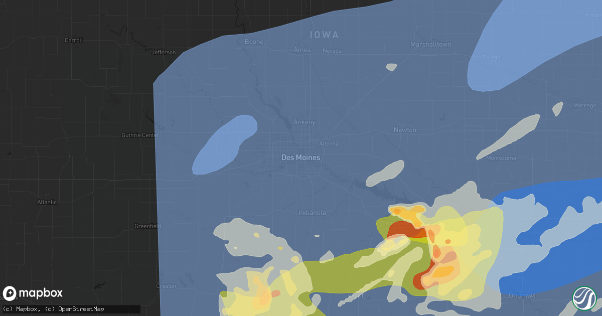 Hail map in Des Moines, IA on June 11, 2026