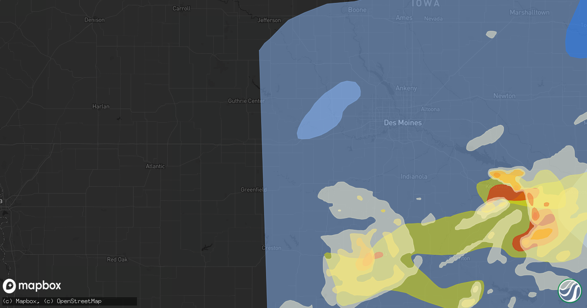 Hail map in Dexter, IA on June 11, 2026
