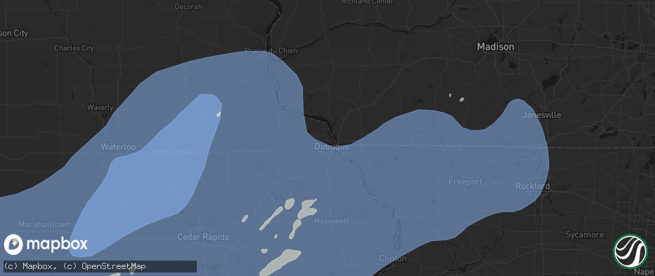 Hail map in Dubuque, IA on June 11, 2026