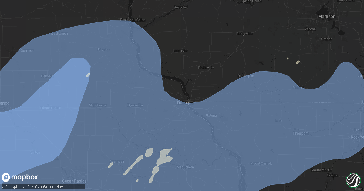 Hail map in Dubuque, IA on June 11, 2026