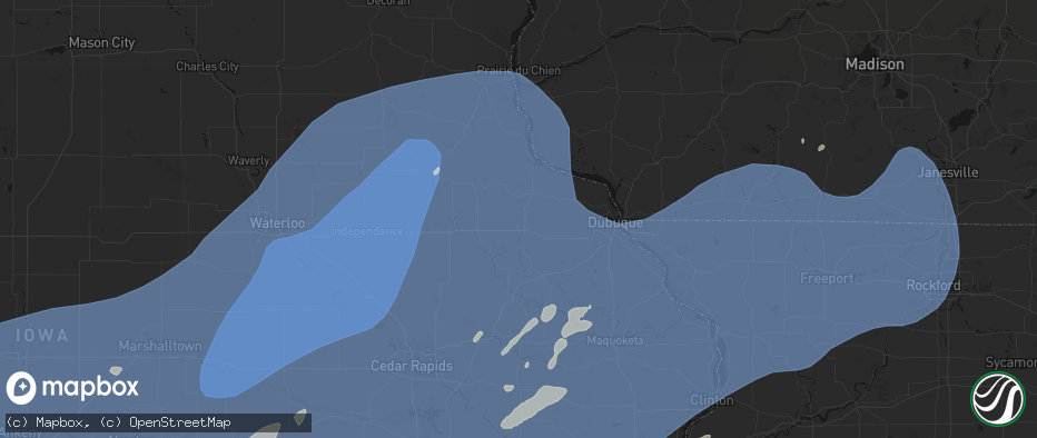 Hail map in Dyersville, IA on June 11, 2026