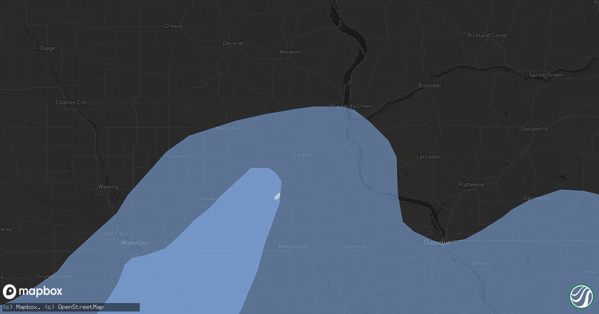 Hail map in Elkader, IA on June 11, 2026