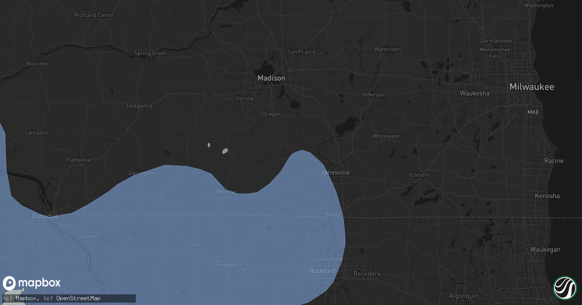 Hail map in Evansville, WI on June 11, 2026