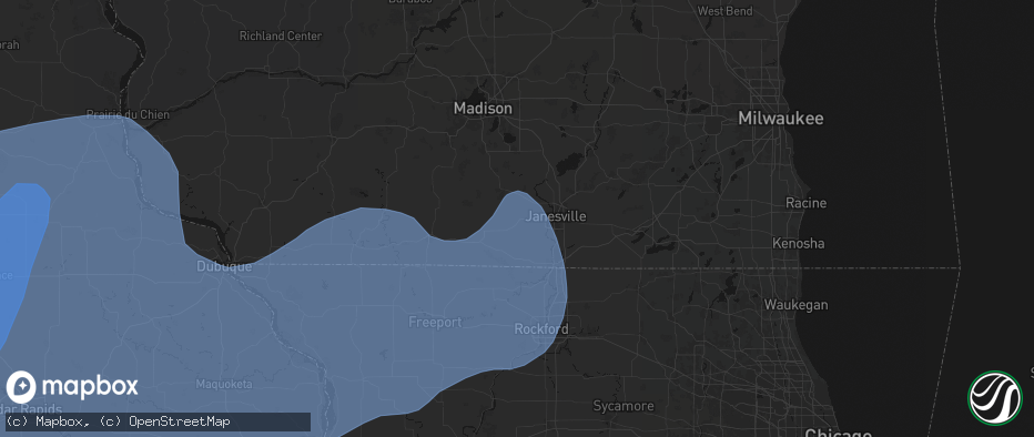Hail map in Footville, WI on June 11, 2026
