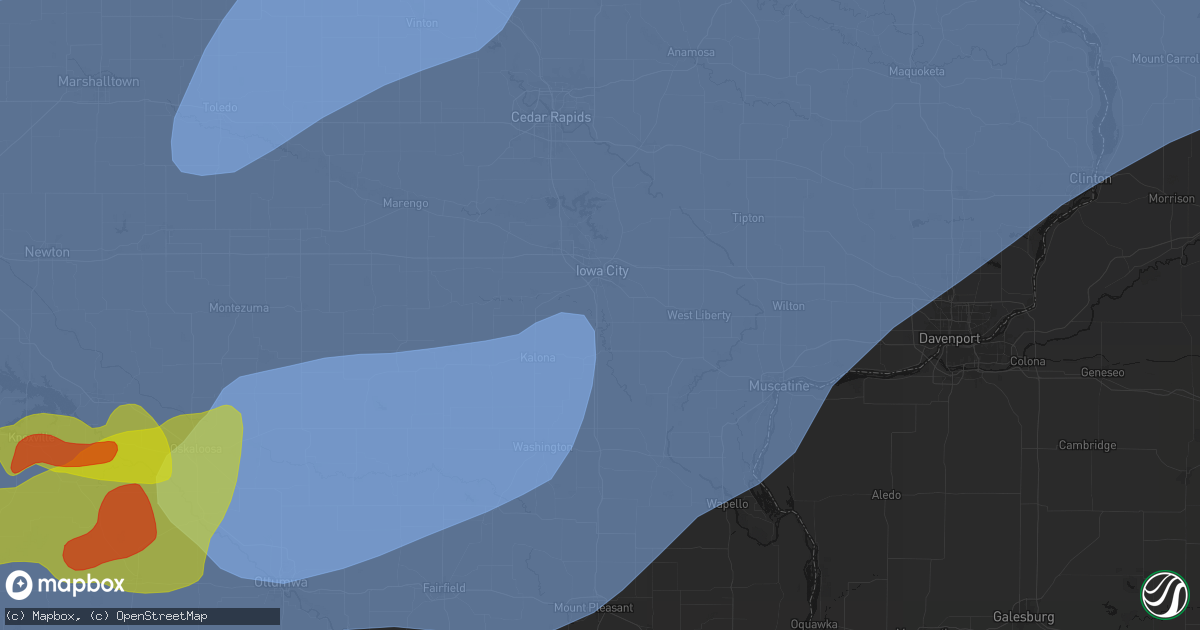 Hail map in Hills, IA on June 11, 2026