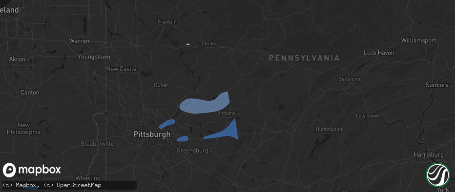 Hail map in Home, PA on June 11, 2026