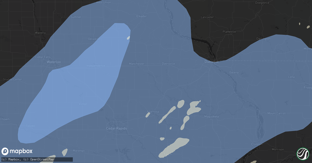 Hail map in Hopkinton, IA on June 11, 2026
