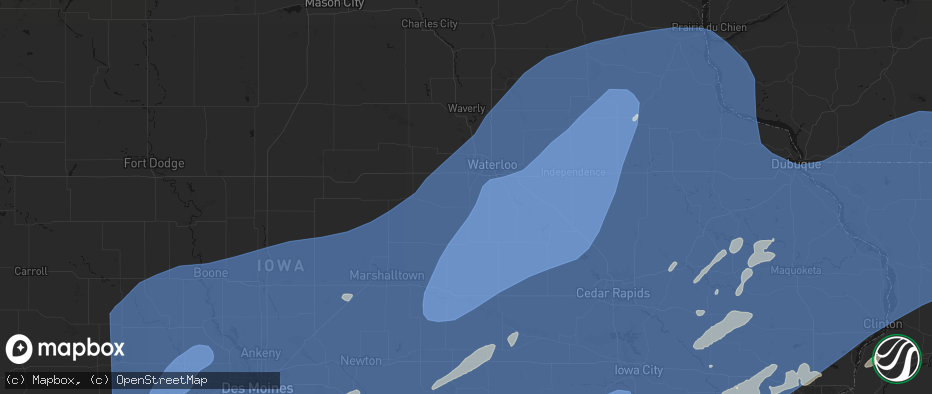 Hail map in Hudson, IA on June 11, 2026