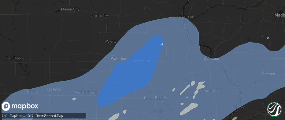Hail map in Independence, IA on June 11, 2026