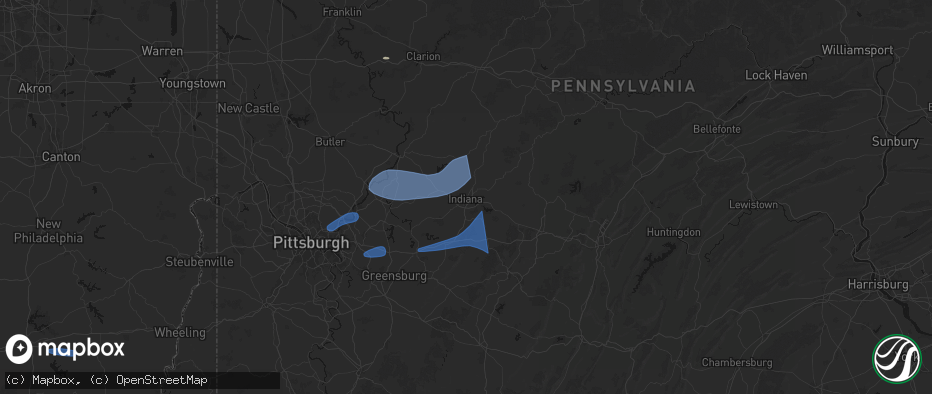 Hail map in Indiana, PA on June 11, 2026