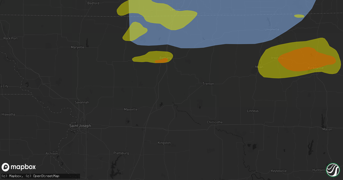 Hail map in Jameson, MO on June 11, 2026