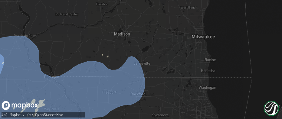 Hail map in Janesville, WI on June 11, 2026