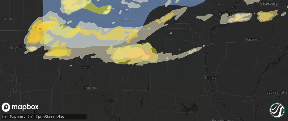 Hail map in Kirksville, MO on June 11, 2026