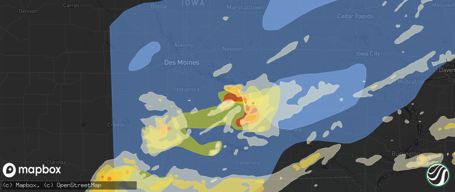 Hail map in Knoxville, IA on June 11, 2026