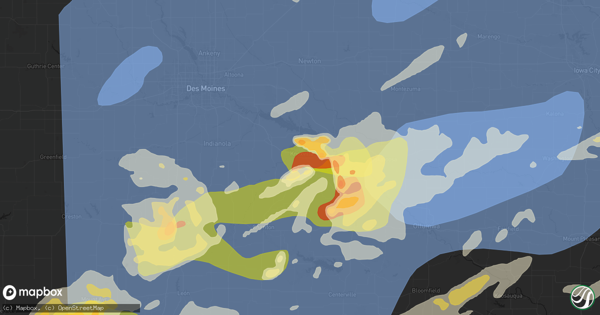 Hail map in Knoxville, IA on June 11, 2026