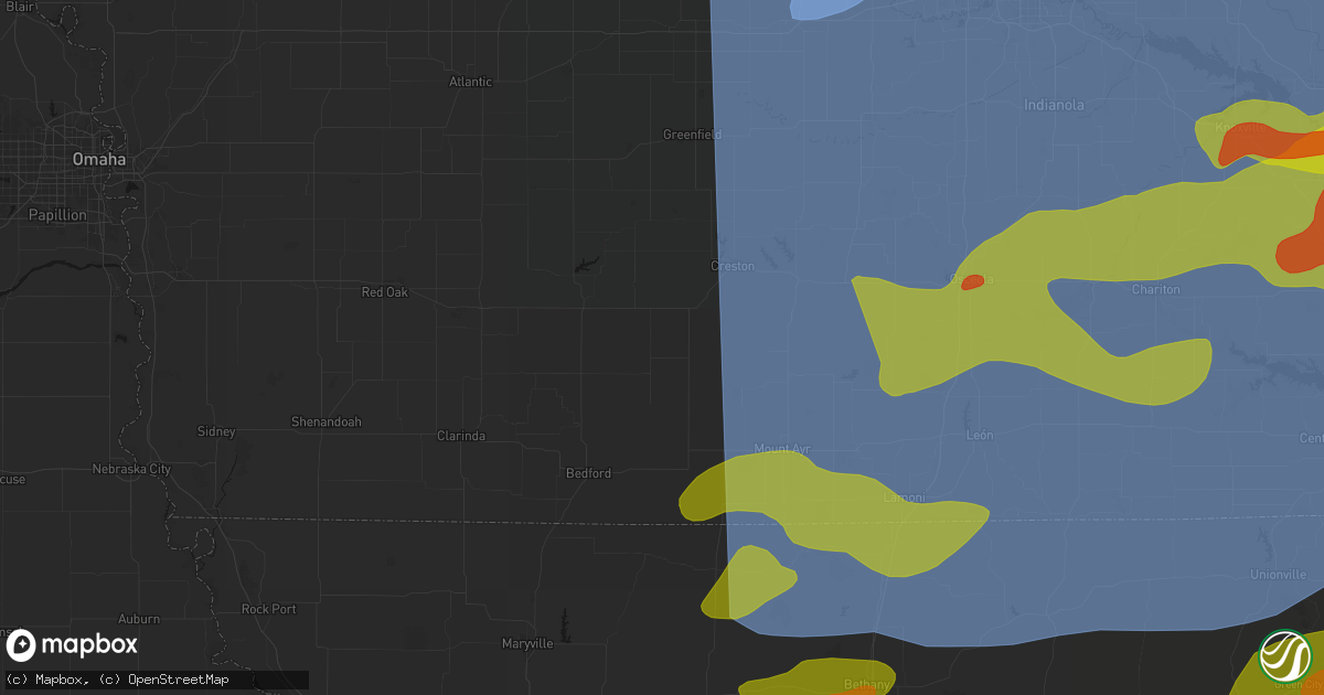 Hail map in Lenox, IA on June 11, 2026