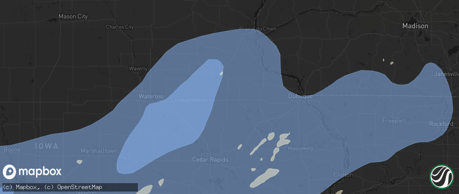 Hail map in Manchester, IA on June 11, 2026