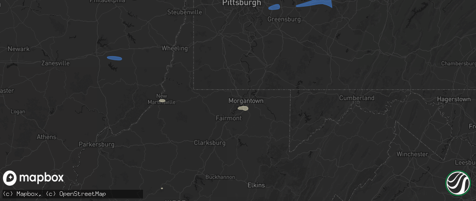 Hail map in Morgantown, WV on June 11, 2026