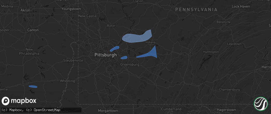 Hail map in New Alexandria, PA on June 11, 2026
